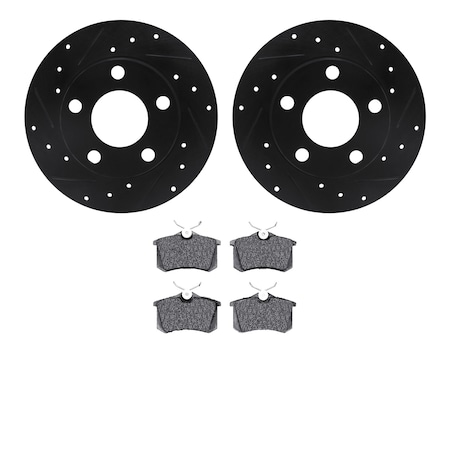 8302-74007, Rotors-Drilled And Slotted-Black With 3000 Series Ceramic Brake Pads, Zinc Coated